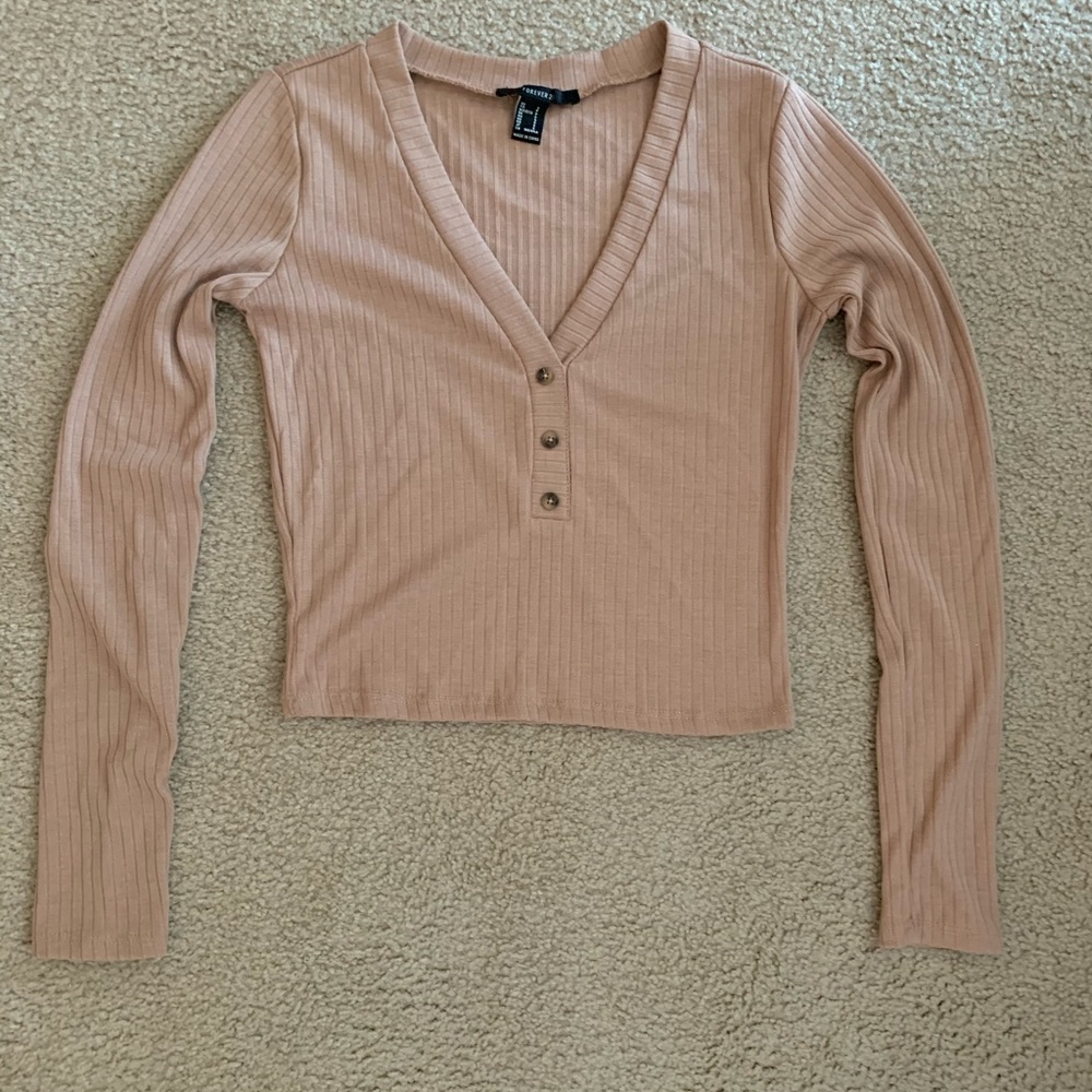 Tan long sleeved crop top